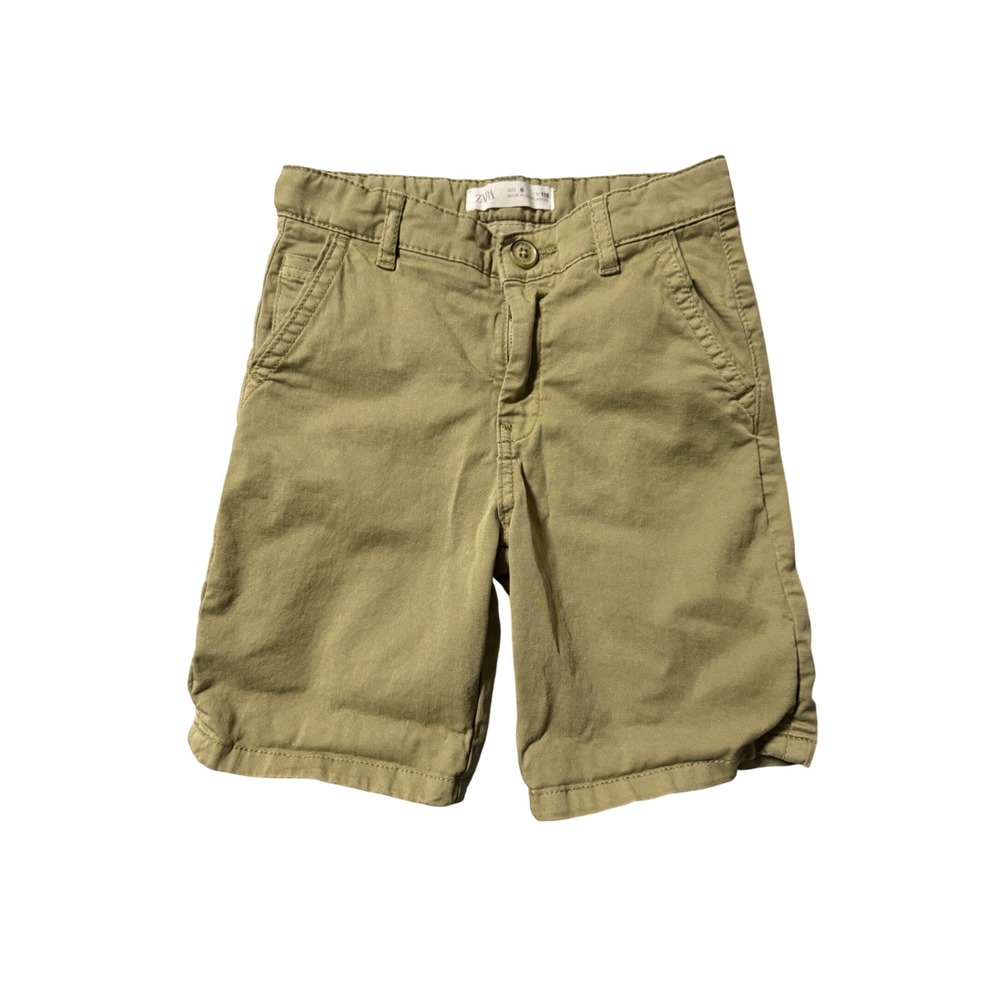 Zara Size 6 Boy Khaki Shorts Adjustable Waist Pockets Uniform Cotton